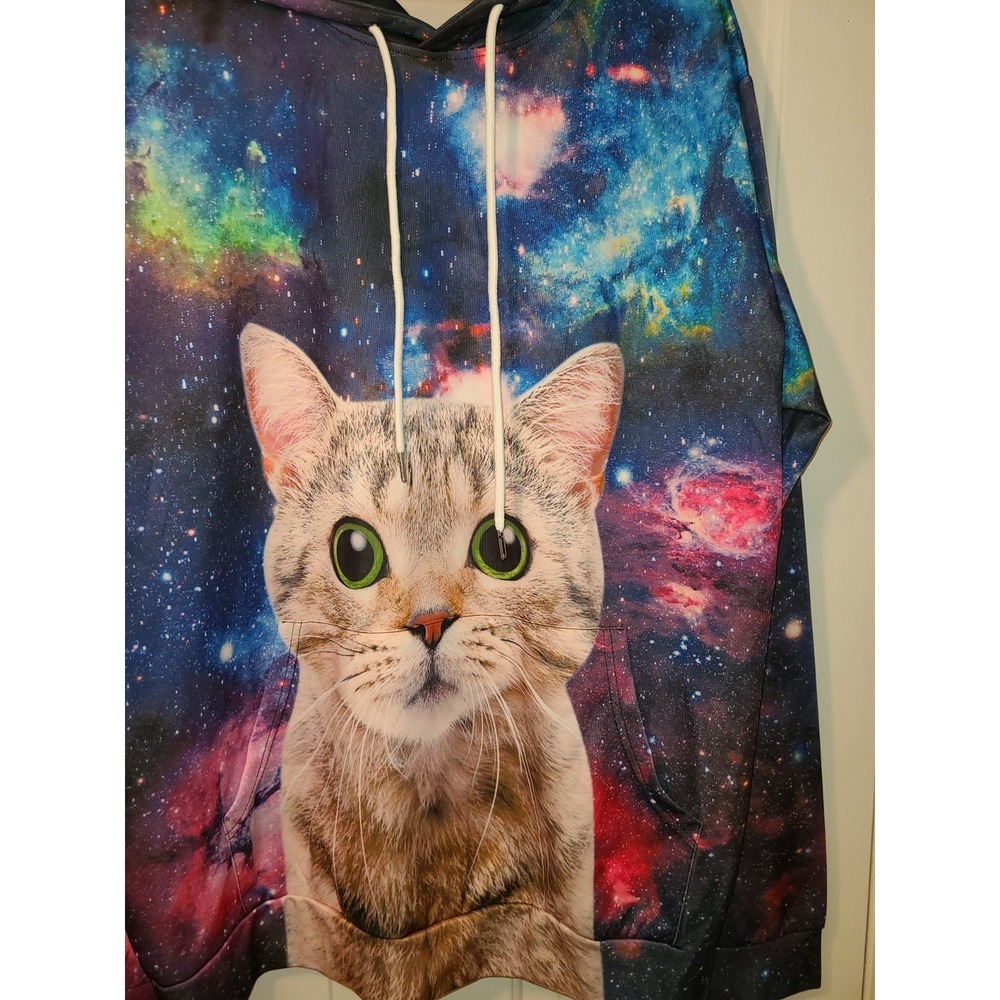 Space Cat Hoodie 3D‎ graphic XL Kangaroo pocket Cat Lady/Man  Celestial Geek - Picture 8 of 8